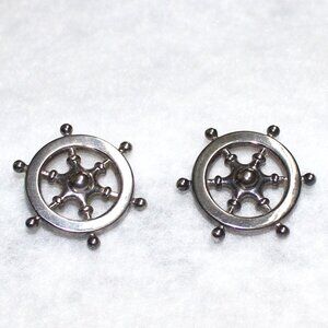Unbranded Silver Tone Nautical Ship's Wheel Push Back Pierced Earrings